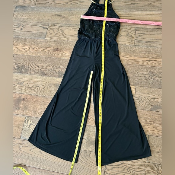 R&M Richards Black Jersey Dressy Sequin Wide Leg Jumpsuit Cocktail Social Size 6 - Picture 9 of 9